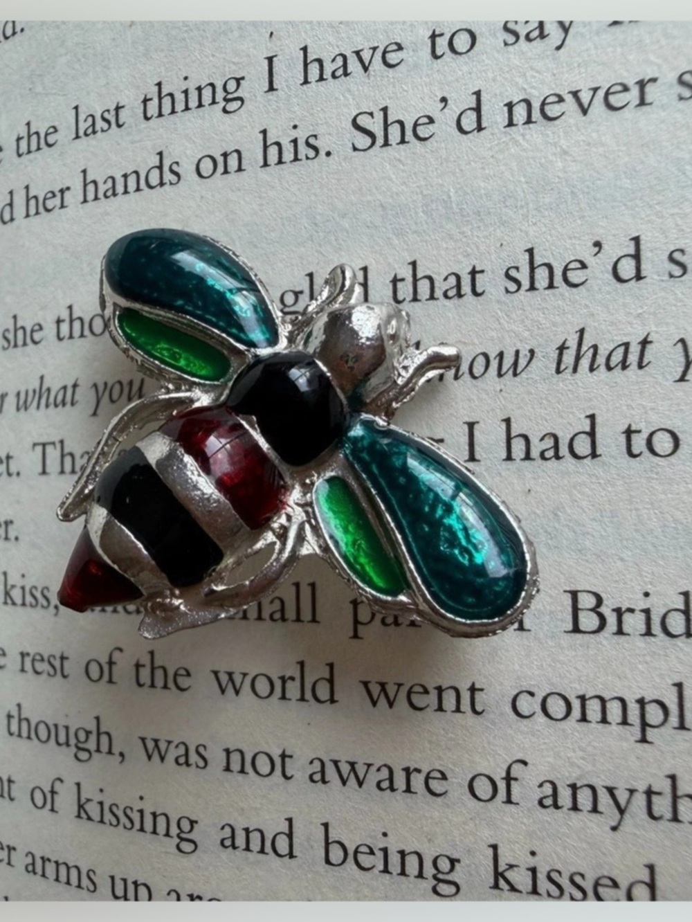 Enamel Beetle Brooch in Green & Silver Like New